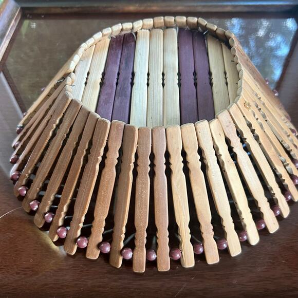 Vintage Wooden Bamboo Fruit Bowl Two-Tone Basket 10" - Picture 4 of 7